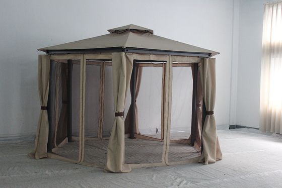 Gazebo rotondo in acciaio esterno con tenda e zanzariera 217*54*21,5 cm