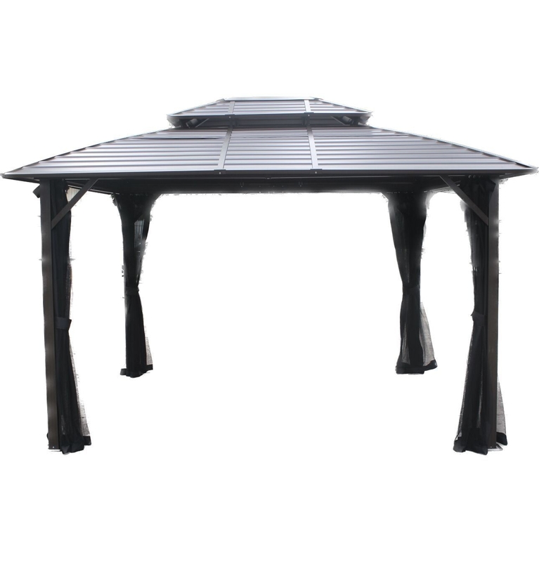 3X3.65X2.73M Gazebo esterno in metallo a doppio capo per utensili da giardino con alberato