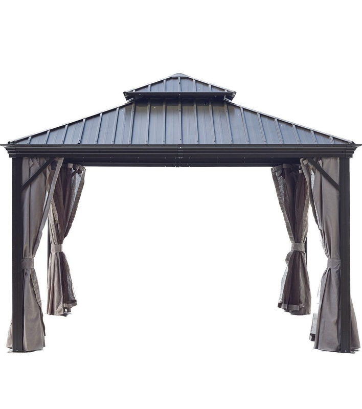Forniture da giardino 3.65x3.65x3.03m Gazebo esterno con doppio capo in acciaio galvanizzato